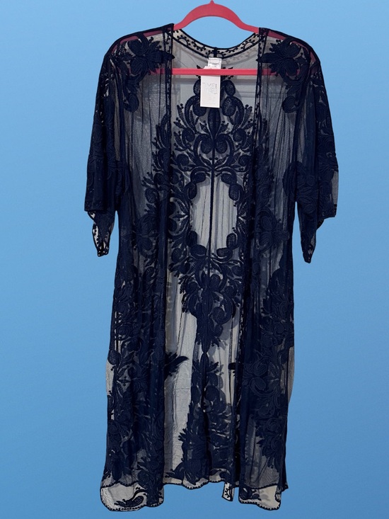Time and Tru Other - Time and Tru Black Sheer Lace Kimono Cover-Up